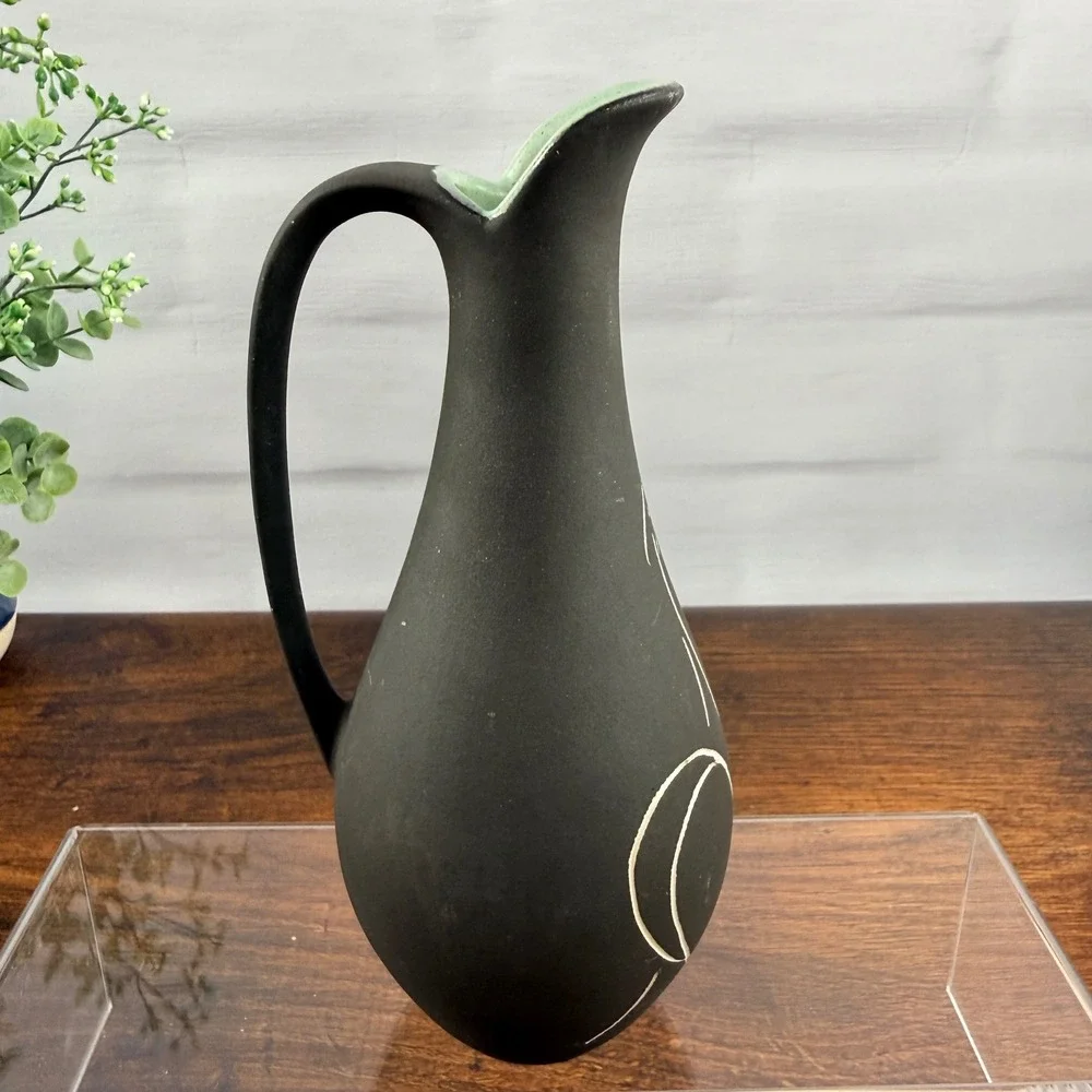 Stützel Sachs Aalen West German Pottery Cat Pitcher Sgraffito MCM